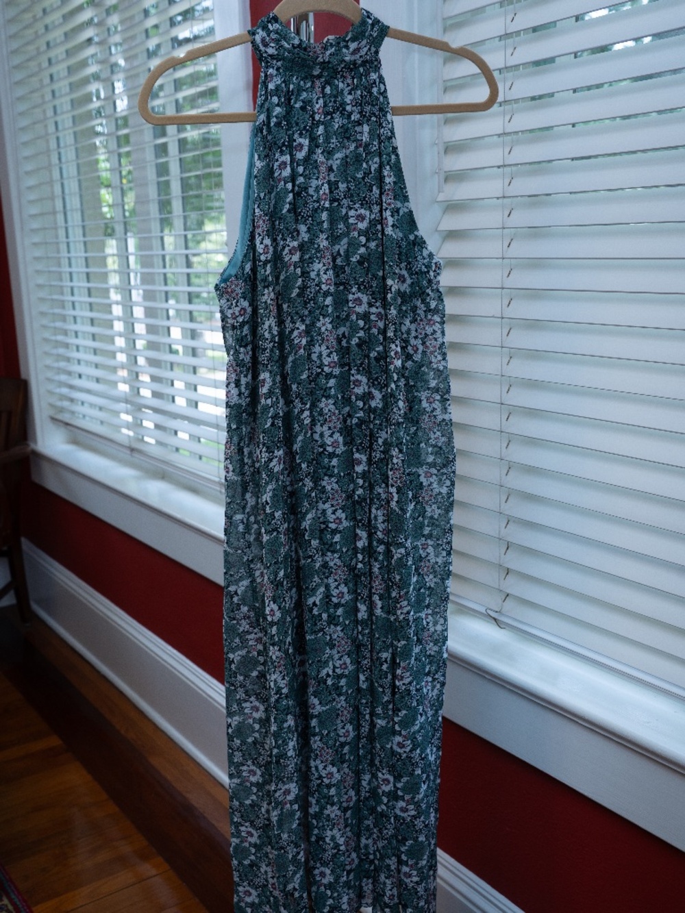 Green Floral Chiffon Sleeveless Maxi Dress